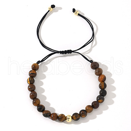 Natural Tiger Eye Round Beads Braided Bead Bracelets ZJ4066-1-1