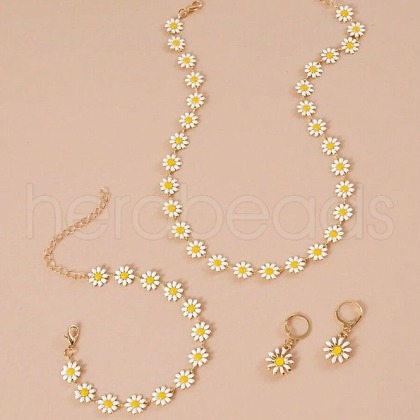 Daisy Alloy Enamel Link Chain Necklaces & Link Bracelets & Hoop Earrings Sets FS-WGB8665-01-1