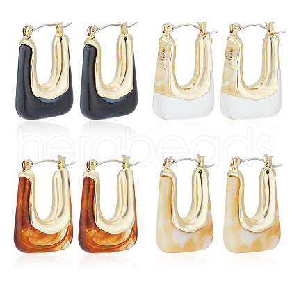 ANATTASOUL 4 Pairs 4 Colors Acrylic Rectangle Hoop Earrings EJEW-AN0003-08-1