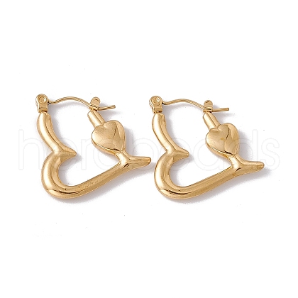 Ion Plating(IP) 304 Stainless Steel Heart Hoop Earrings for Women EJEW-E199-14G-1