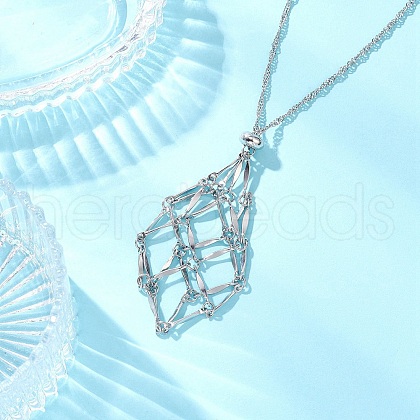 304 Stainless Steel Empty Macrame Pouch Pendant Singapore Chain Necklaces NJEW-JN05284-03-1