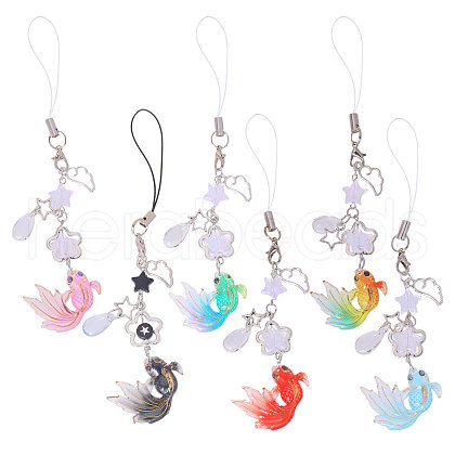 Globleland 6Pcs 6 Colors Goldfish & Star Resin & Alloy Mobile Straps FIND-GL0001-93-1