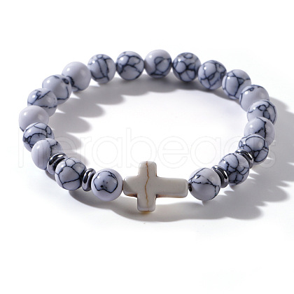 Natural Howlite Beads Stretch Bracelets for Women Men QT3282-4-1