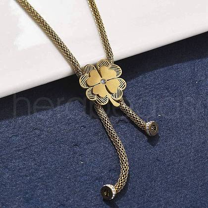 304 Stainless Steel Crystal Rhinestone Clover Lariat Necklaces NJEW-V001-07G-1