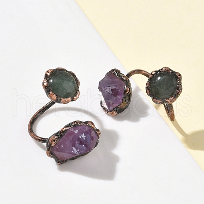 Natural Amethyst & Green Aventurine Rings RJEW-B122-04R-02-1