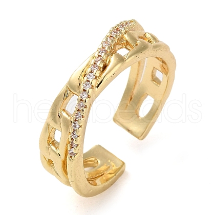 Rack Plating Brass Micro Pave Cubic Zirconia Open Cuff Rings RJEW-K266-09B-G-1