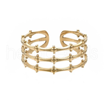 304 Stainless Steel Bamboo Shape Open Cuff Ring RJEW-T023-04G-1