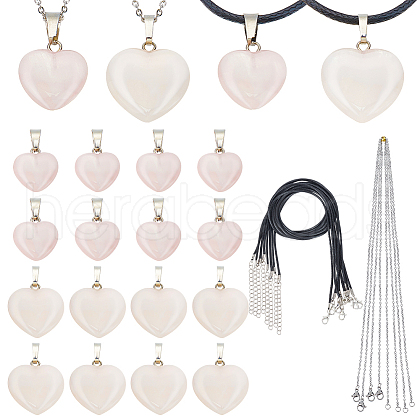 Olycraft DIY Natural Rose Quartz Heart Pendant Necklaces Making Kit DIY-OC0012-08-1