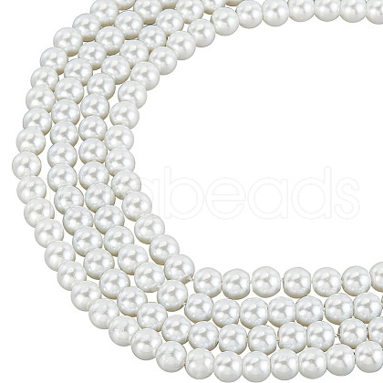 HOBBIESAY 2 Strands Baking Painted Pearlized Glass Pearl Round Beads Strands HY-HY0001-05-1