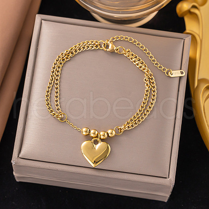 304 Stainless Steel Heart Charm Bracelets BJEW-Z106-07G-1