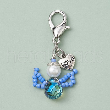 Angel Glass Seed Beads Pendant Decorations HJEW-MZ00109-05-1