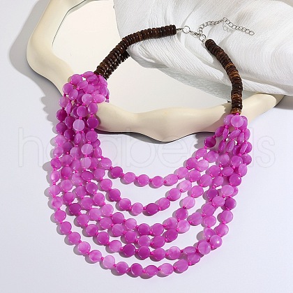 Flat Round Resin & Coconut Heishi Beaded Multi Layered Necklaces for Women FS-WGC6677-03-1