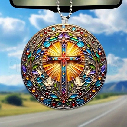 Acrylic Flat Round & Cross Pendant Decorations PW-WG5B483-04-1