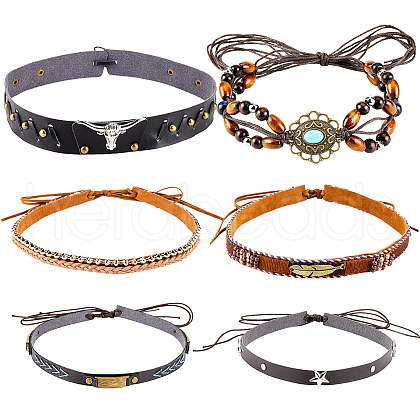 CRASPIRE 6Pcs 6 Styles Imitation Leather Southwestern Cowboy Hat Belt AJEW-CP0007-22-1