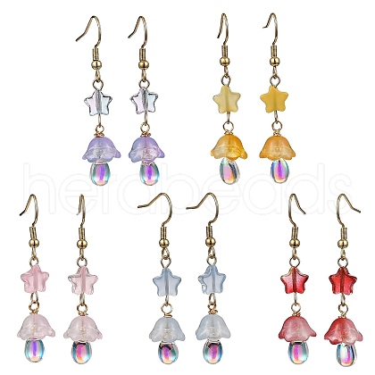 Star & Mushroom Glass Dangle Earrings EJEW-JE06175-1