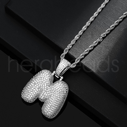Brass Micro Pave Clear Cubic Zirconia Chunky Initial Pendant Necklaces WG24EA8-13-1