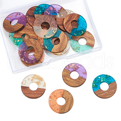 Transparent Resin & Walnut Wood Pendants RESI-CJ0001-75-1
