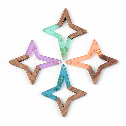 Transparent Resin & Walnut Wood Pendants RESI-S389-020A-B-1