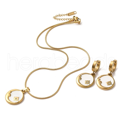 Moon & Flower Golden 304 Stainless Steel Jewelry Set with Enamel SJEW-H306-02G-01-1