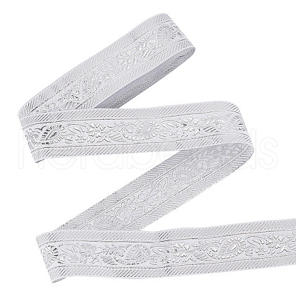 7.5 Yards Polyester Jacquard Flower Ribbon OCOR-WH0088-84F-1