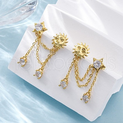 Brass Micro Pave Clear Cubic Zirconia Stud Earrings EJEW-H158-24G-1