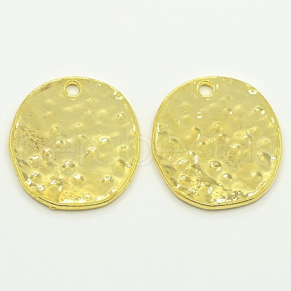 Alloy Blank Flat Round Hammered Pendants PALLOY-M031-07G-1