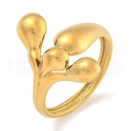 Ion Plating(IP) 304 Stainless Steel Leaf Open Cuff Ring for Women RJEW-A043-13G-1