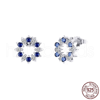 Flower Rhodium Plated 925 Sterling Silver Stud Earrings STER-M116-03P-1