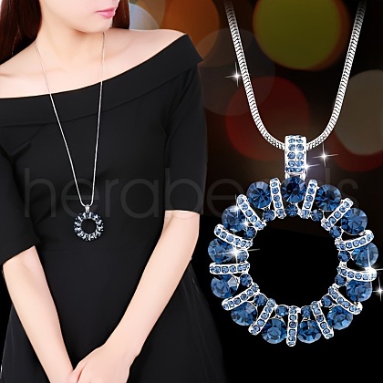 Alloy Rhinestone Ring Pendant Necklaces for Women FS-WG70ED3-01-1