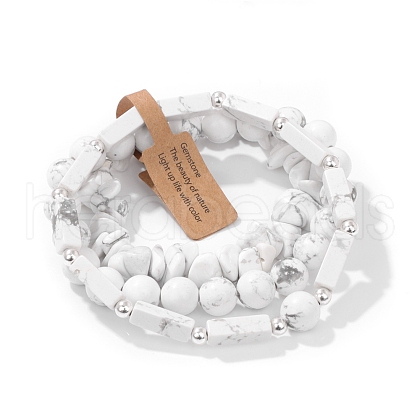 3Pcs Natural Howlite Bead Bracelet  Sets for Men PW-WG3CBCD-13-1