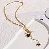 Flat Round with Letter B 316L Surgical Stainless Steel Black Acrylic Roman Numerals Pendant Y Necklaces for Women FS-WG00E23-01-3