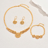 Elegant Middle Eastern Brass Flower Bracelets & Earrings & Necklaces Set for Women's Parties SI2075-3