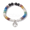 Disc 7-Color Natural Lava Rock & 8mm Round Shell Pearl Beaded Stretch Bracelets BJEW-JB10329-02-1