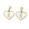 304 Stainless Steel Pave Natural White Shell Heart with Initial Slice Pendants STAS-R168-25G-K-1