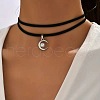 Gothic Moon with Round CCB Plastic Pendant Black Velvet Double Layer Choker Necklaces FS-WG1056C-01-2