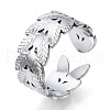 Non-Tarnish 304 Stainless Steel Leaf Open Cuff Ring for Women RJEW-N040-11-1