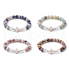 Cross Natural & Synthetic Mixed Gemstone Beaded Stretch Bracelets for Women BJEW-JB10165-1