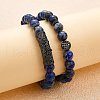 2Pcs 2 Style Natural Lapis Lazuli Stretch Bracelets Set BJEW-SW00098-5