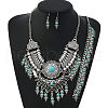 Alloy with Synthetic Turquoise Teardrop Tassel Pendant Necklaces & Dangle Earrings & Charm Bracelets Sets FS-WG69A95-07-1