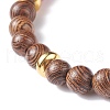 Natural Wenge Wood & Gemstone Round Beaded Stretch Bracelet for Women BJEW-JB07544-7