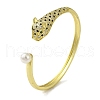Brass Pave Clear & Green Cubic Zirconia Leopard Open Cuff Bangle for Women BJEW-K246-18G-1