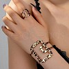 Rectangle Alloy Leopard Print Cuff Bangles & Cuff Rings Sets WGBC924-01-2