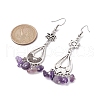 304 Stainless Steel Flower & Teardrop Chandelier Earrings EJEW-JE05624-3