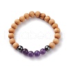 Natural Wood Beads Stretch Bracelets BJEW-JB06516-3