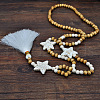 Synthetic Turquoise Star Tassel Wood Round Beaded Long Necklaces FS-WGB2C24-01-4