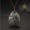 Double Sided Natural Paua Shell Copper Wire Wrapped Tree of Life Teardrop Pendant Necklaces FS-WG9357B-01-1