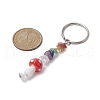 Chakra Natural Gemstone Chips Keychains with Lampwork Mushroom Charm KEYC-JKC00547-4