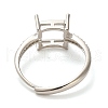 Square Brass Micro Pave Clear Cubic Zirconia Adjustable Ring Components KK-NH0001-20P-3
