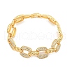 Brass Micro Pave Clear Cubic Zirconia Oval & Croissant Link Chain Bracelets for Women BJEW-M322-06G-1