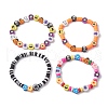 4Pcs 4 Styles Halloween Theme Flower Polymer Clay Beaded Stretch Bracelet Sets BJEW-JB10828-1